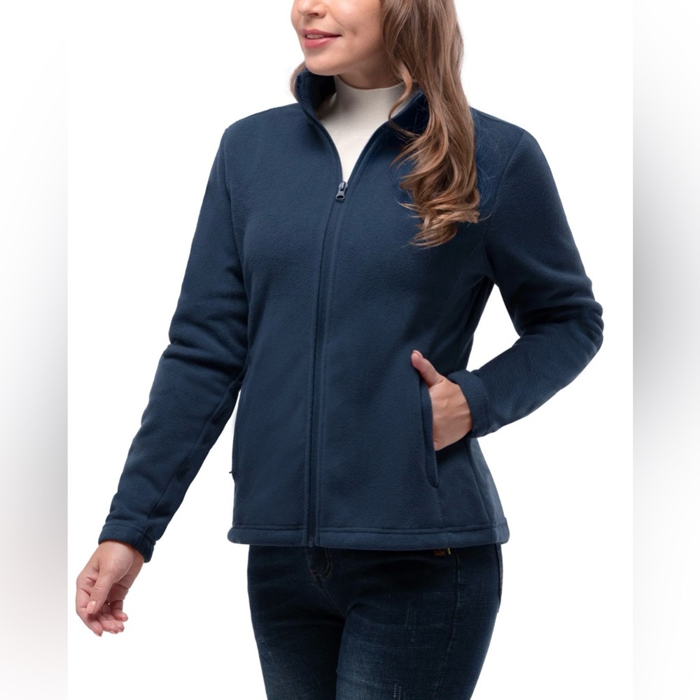 33,000ft Women's Navy Zip-Up Fleece Jacket‎ Long Sleeve Warm Lightweight